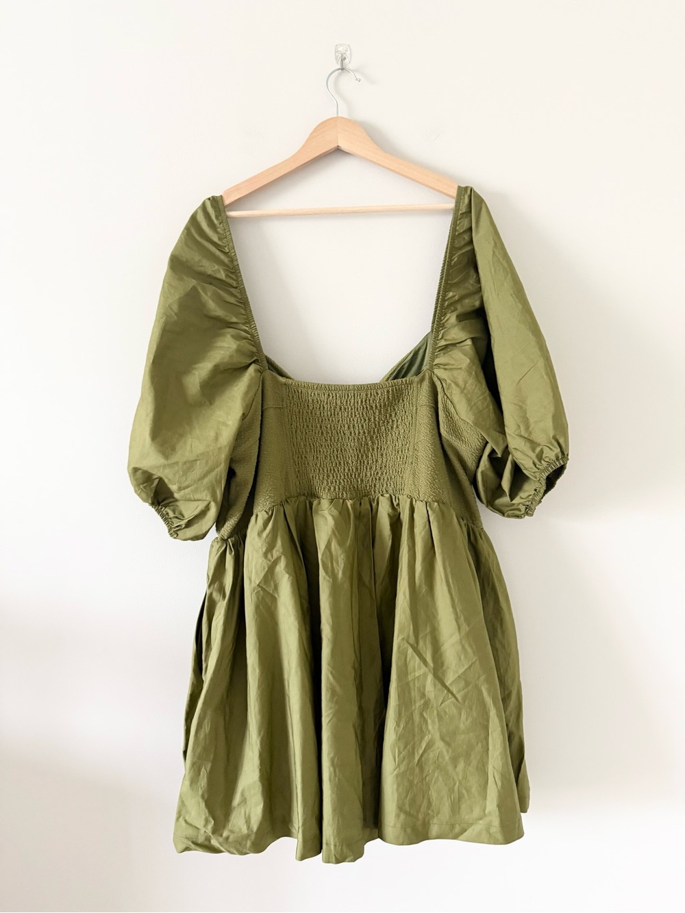 Maeve Anthropologie Olive Green Puff-Sleeve Button Mini Dress Size 3X - Picture 5 of 8